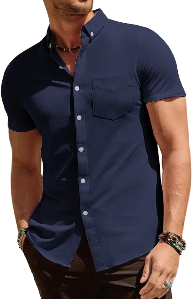 PJ PAUL JONES Men's Button Down Shirt Short Sleeve Regular Fit Casual Cotton Oxford Shirts Tops