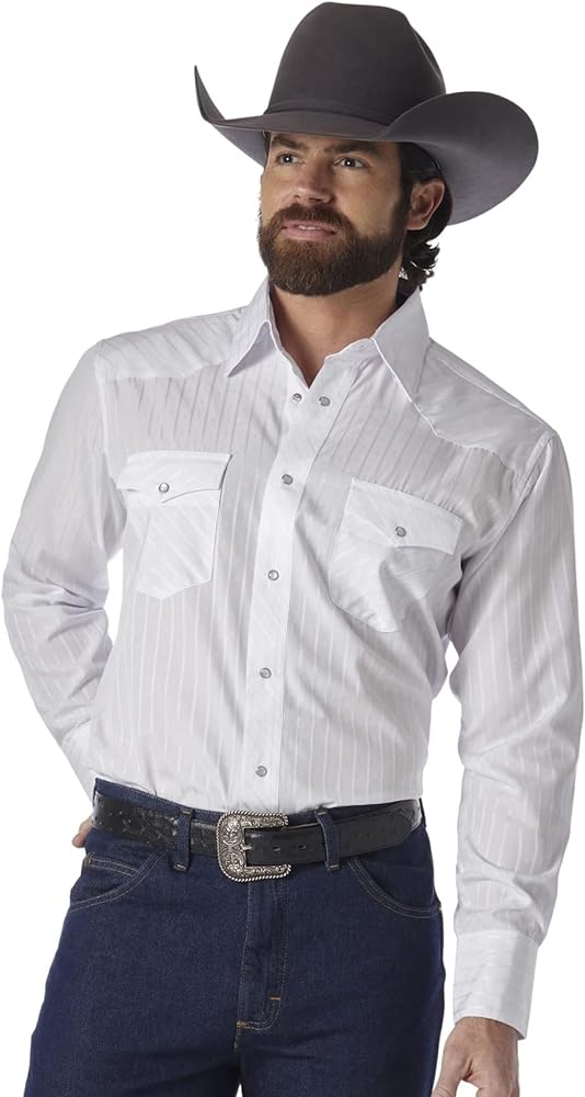 Wrangler Men's Tall Sport Western Snap Shirt Dobby Stripe, White, X-Large Tall