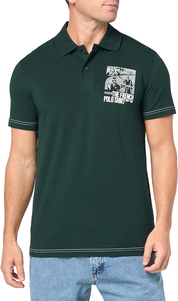 Lacoste Men's Short Sleeve Regular Fit Polo W/Graphic on The Back