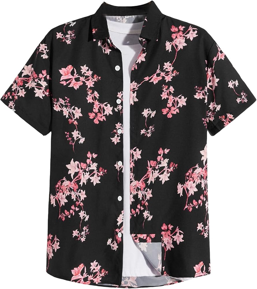 Floerns Men's Causal Summer Print Hawaiian Shirt Short Sleeve Button Down Beach Shirts