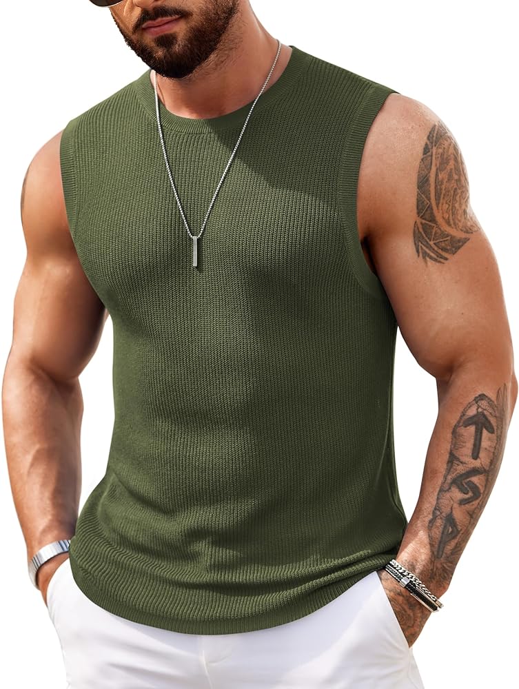 COOFANDY Mens Casual Knitted Tank Tops Crew Neck Sleeveless Muscle T Shirts Summer Beach Tops