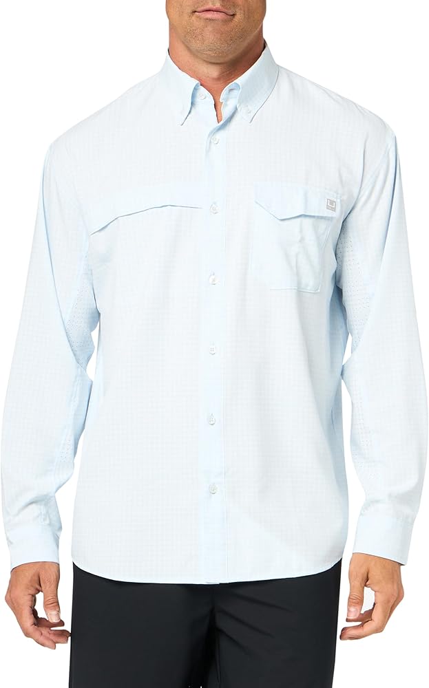 HUK Men's Tide Point Pattern Long Sleeve Shirt, Fishing Button Down