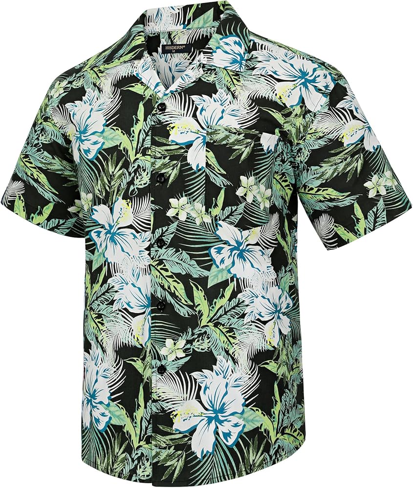 Mens Hawaiian Shirts Short Sleeve Button Down Tropical Beach Shirt 100% Cotton Summer Casual Vacation Floral Aloha Shirt