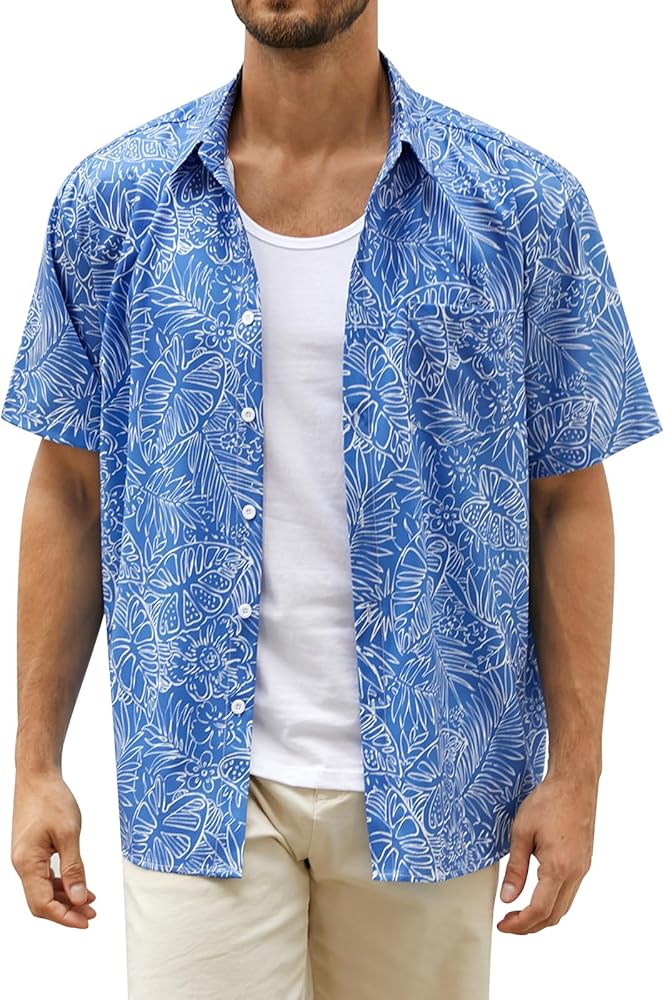 Hardaddy Men's Hawaiian Shirt Short Sleeves Tropical Beach Casual Button Down Shirts