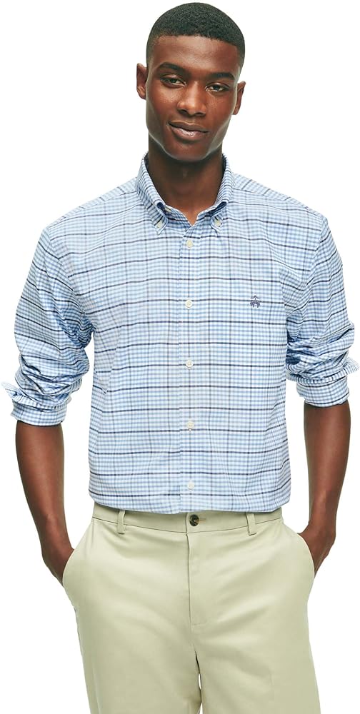 Brooks Brothers Men's Non-iron Stretch Oxford Long Sleeve Check Sport Shirt