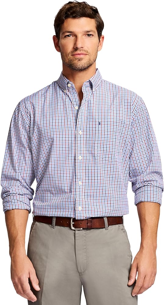 IZOD Men's Performance Comfort Long Sleeve Plaid Button Down