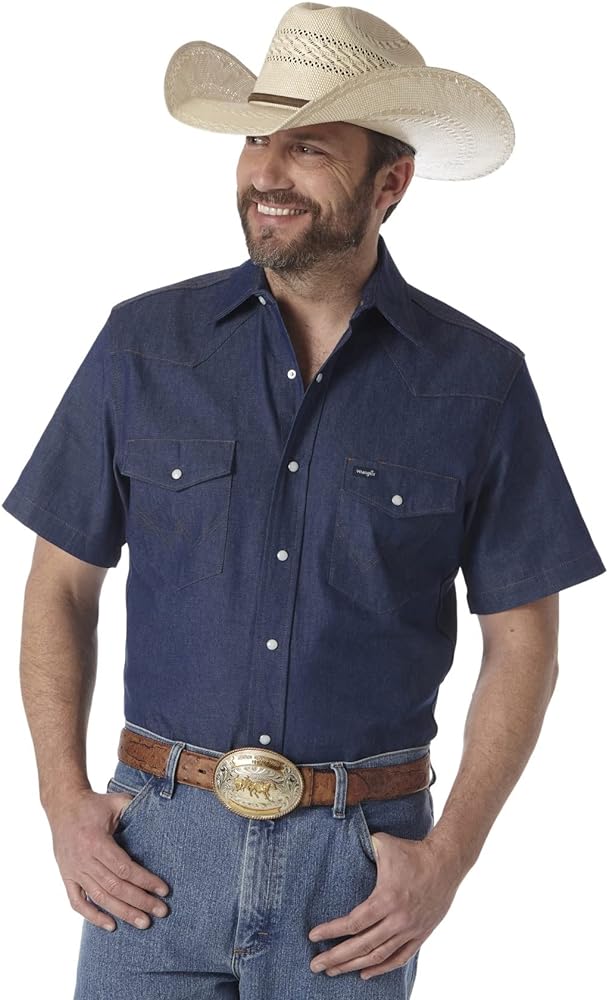 Wrangler Mens Work Short Sleeve Western Snap Shirt