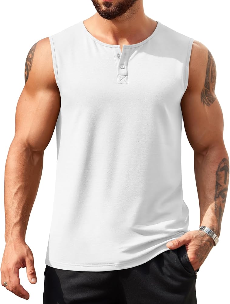 COOFANDY Men's Casual Tank Top Sleeveless Henley Shirts Muscle Fit T Shirt