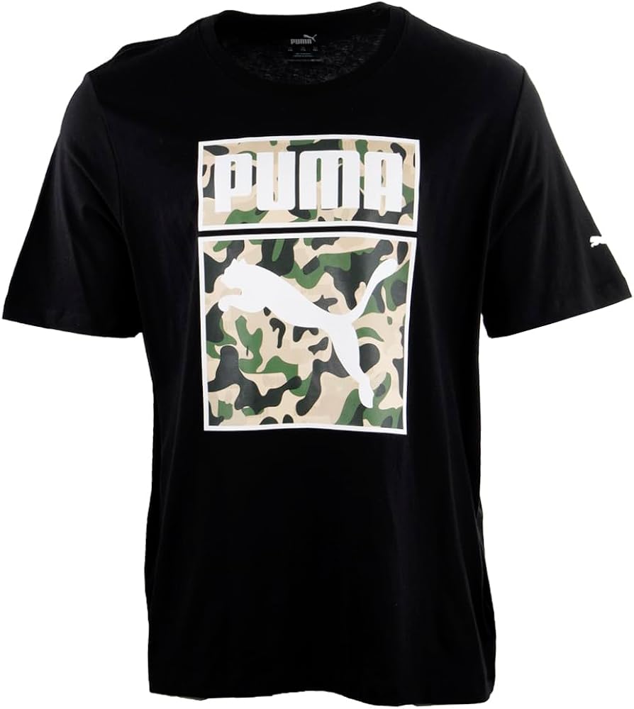 Puma Mens One Shot Camo Crew Neck Short Sleeve Bt Athletic Tops Casual - Black