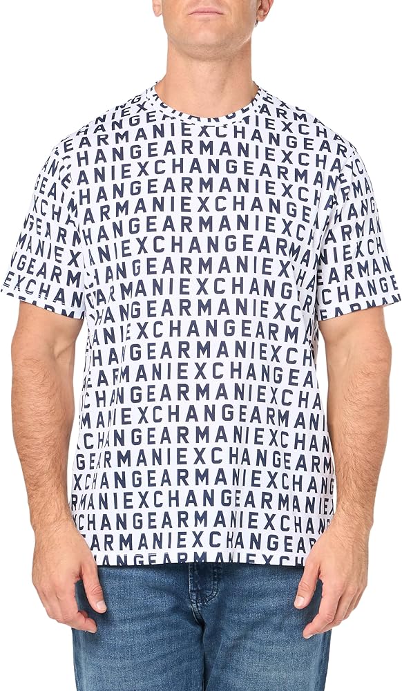 Armani Exchange Men's Regular Fit Cotton Jersey Printed All Over Logo Tee