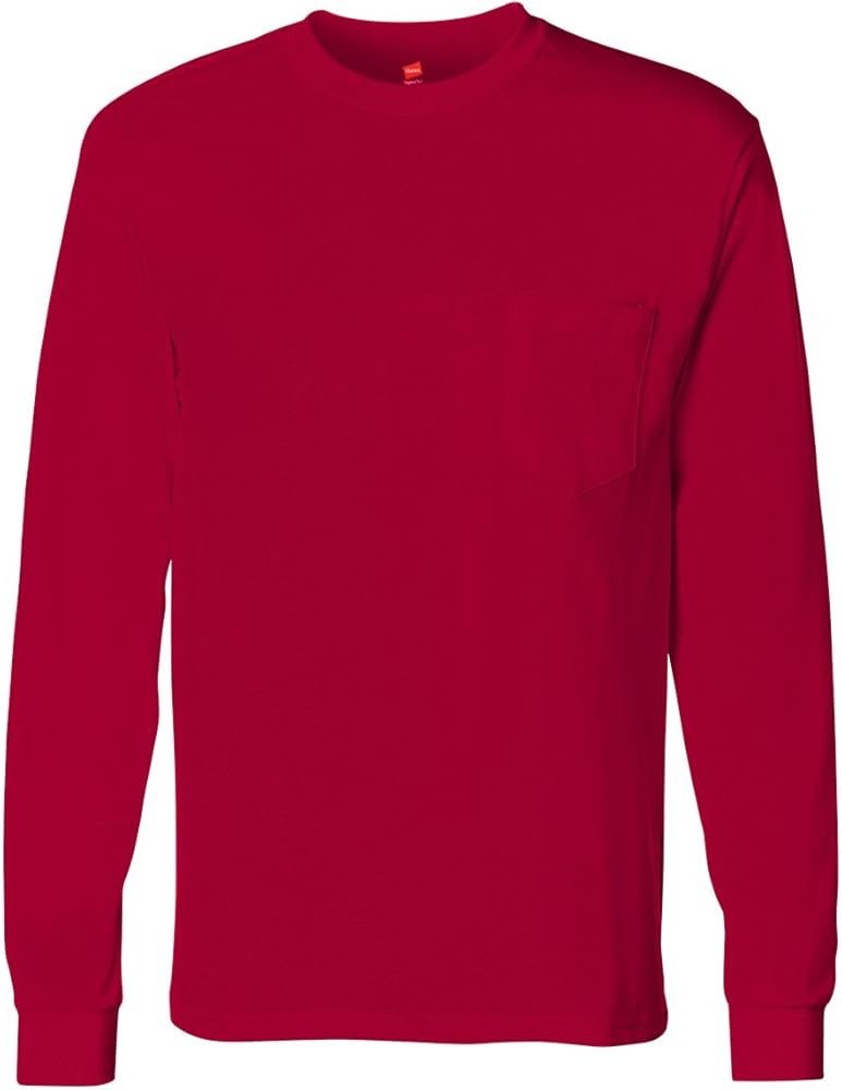 Hanes Men's Tagless Long Sleeve with Pocket Tee Shirt