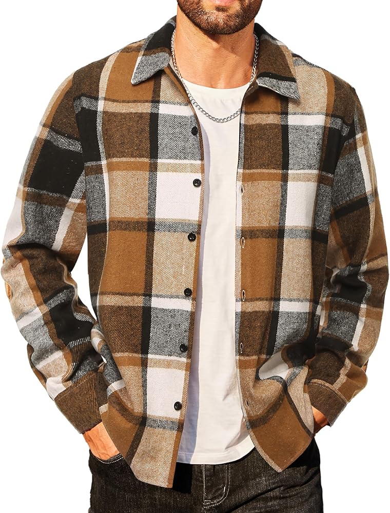 COOFANDY Men's Flannel Shirts Casual Button Down Plaid Shirt Jacket Long Sleeve Fleece Shacket