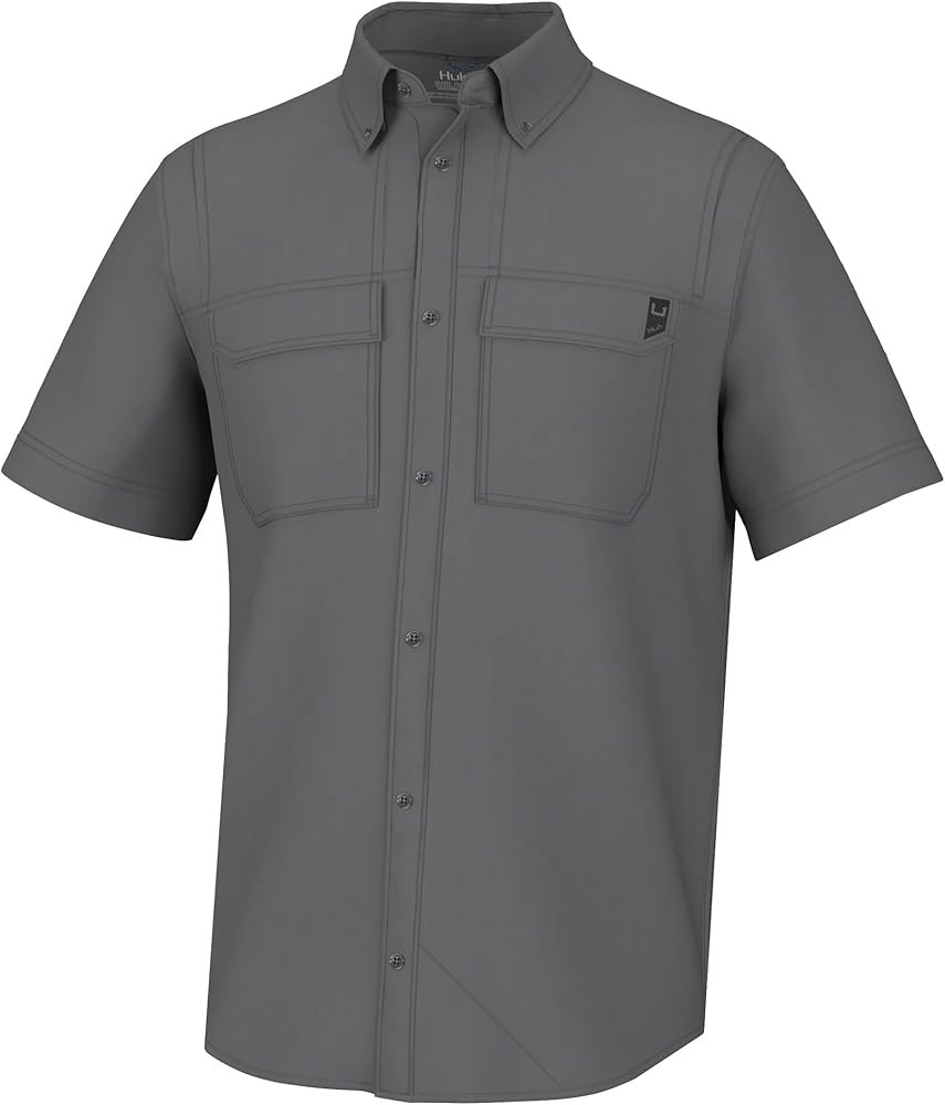 HUK Back Draft Solid Short Sleeve Button, Vented Fishing Shirt for Men