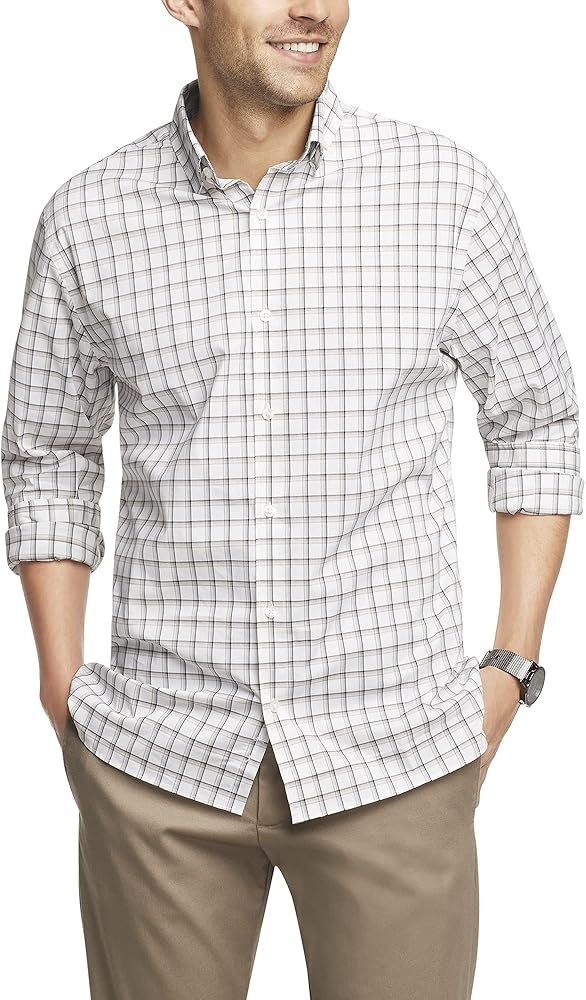 Van Heusen Mens Classic Fit Stain Shield Never Tuck Stretch Pattern Button Down Shirt