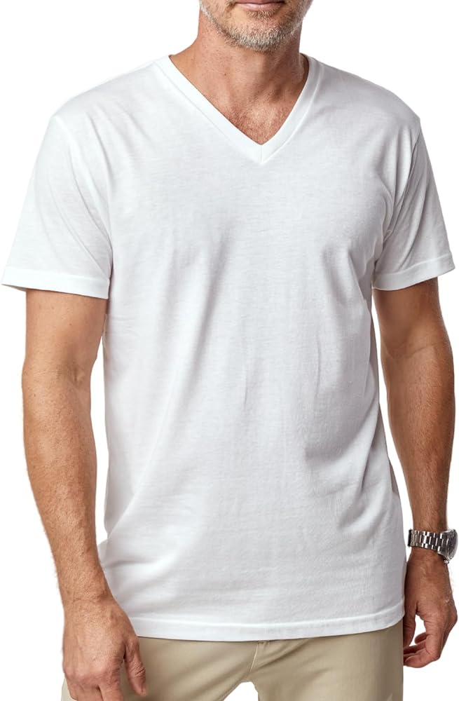 Fresh Clean Threads V Neck T Shirts for Men - Pre Shrunk Soft Fitted Premium Classic Tee - Men's T-Shirt Cotton Poly Blend