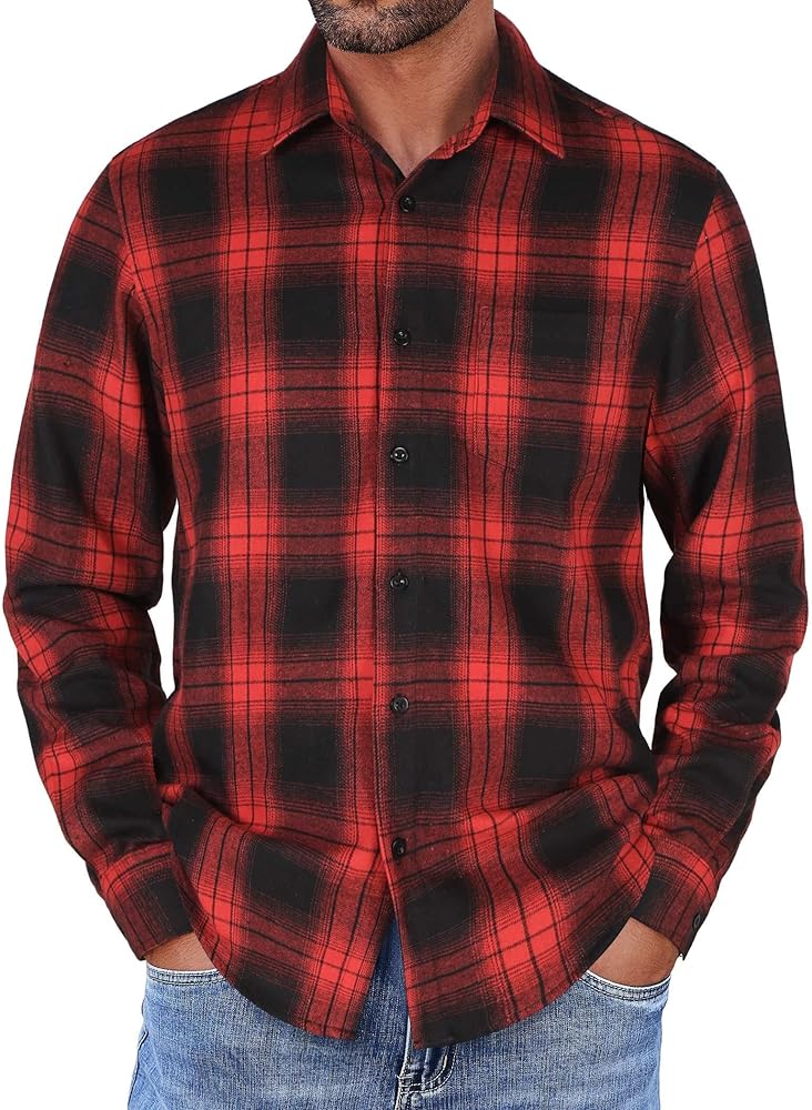 COOFANDY Mens Flannel Shirts Long Sleeve Button Down Shirt with Pocket Casual Shirts Work Shirts for Men