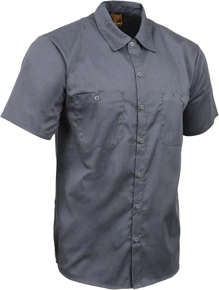 Milwaukee Leather MDM11668 Men's Grey Button Up Heavy Duty Work Shirt | Classic Mechanic Work Shirt w/Pockets