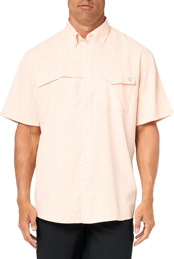 HUK Men's Tide Point Pattern Short Sleeve Shirt, Fishing Button Down