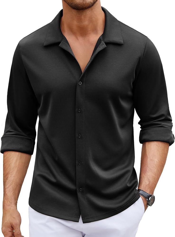 COOFANDY Men's Long Sleeve Button Down Wrinkle Free Shirt Casual Untucked Stretch Dress Shirts